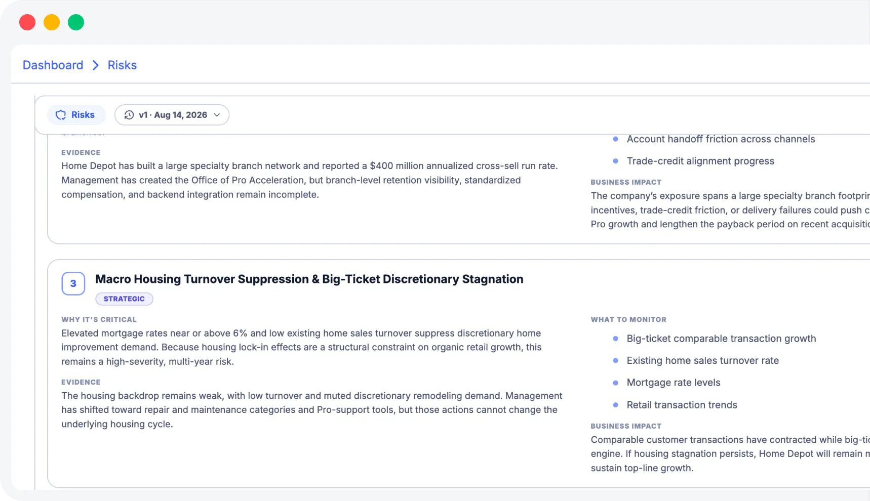 Risk analysis view in Mindcorp